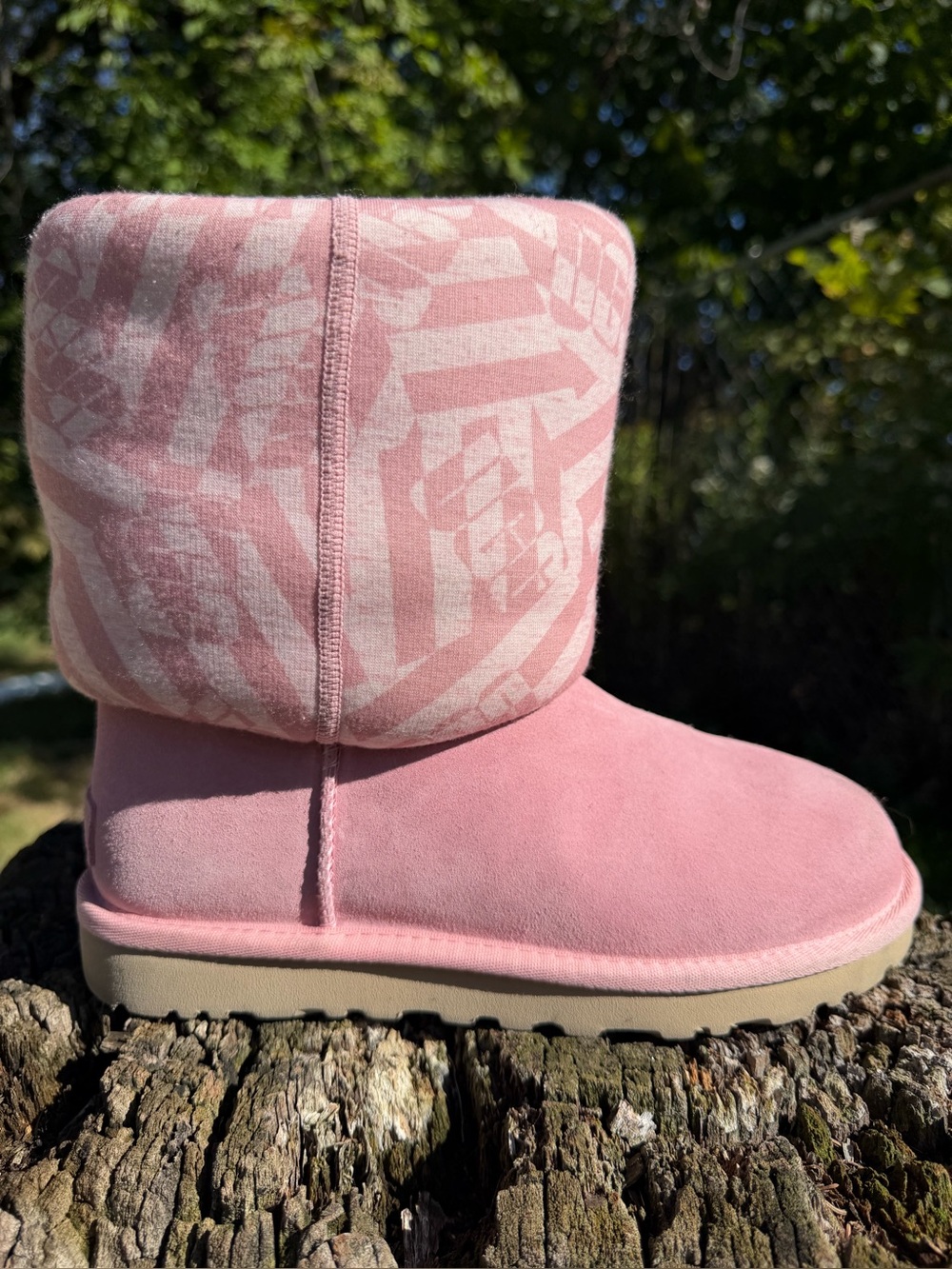 UGG Classic Short Jersey Stripe Sheepskin Boots Winter Pink 1138431 Womens Sz 8